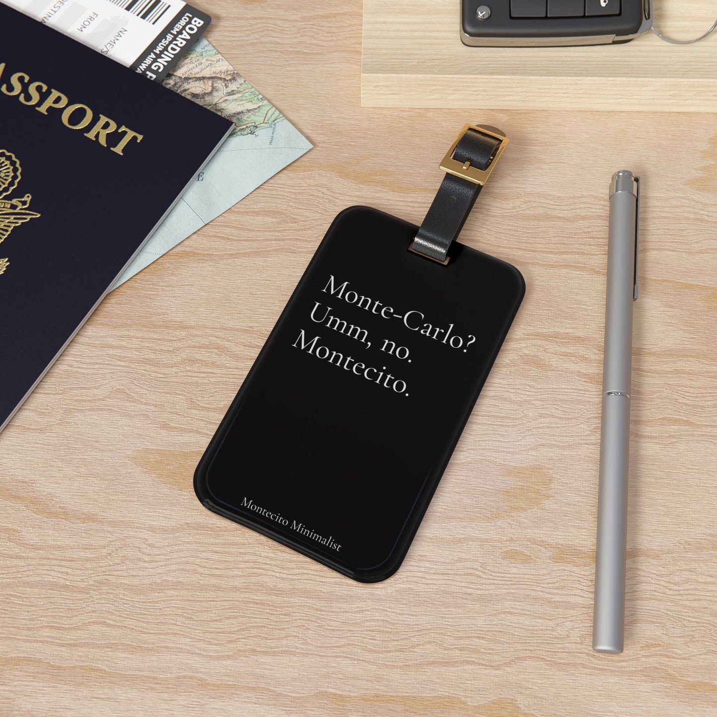 Monte-Carlo? Umm, no. Montecito. – Luggage Tag