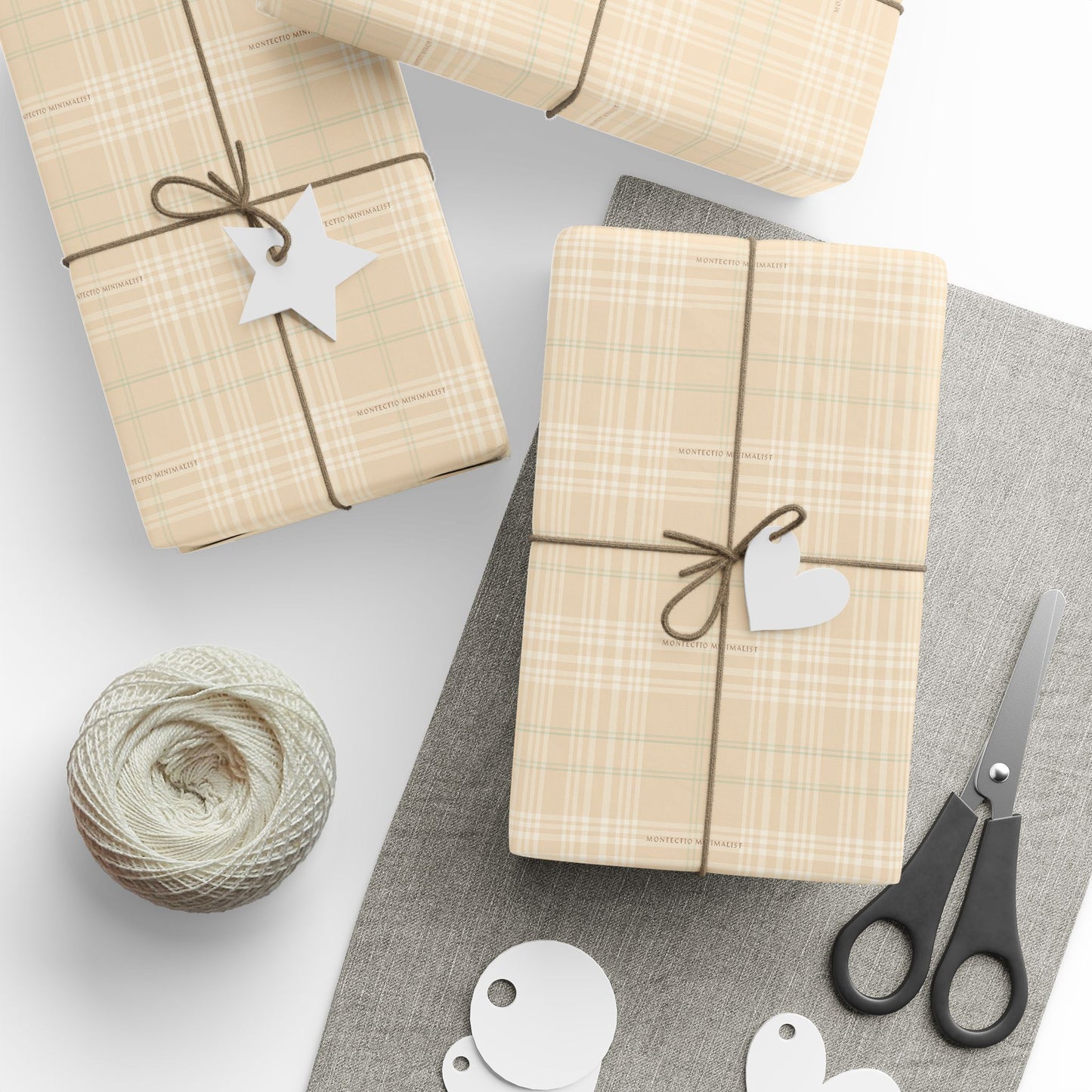 Montecito Minimalist Beige Plaid Wrapping Paper