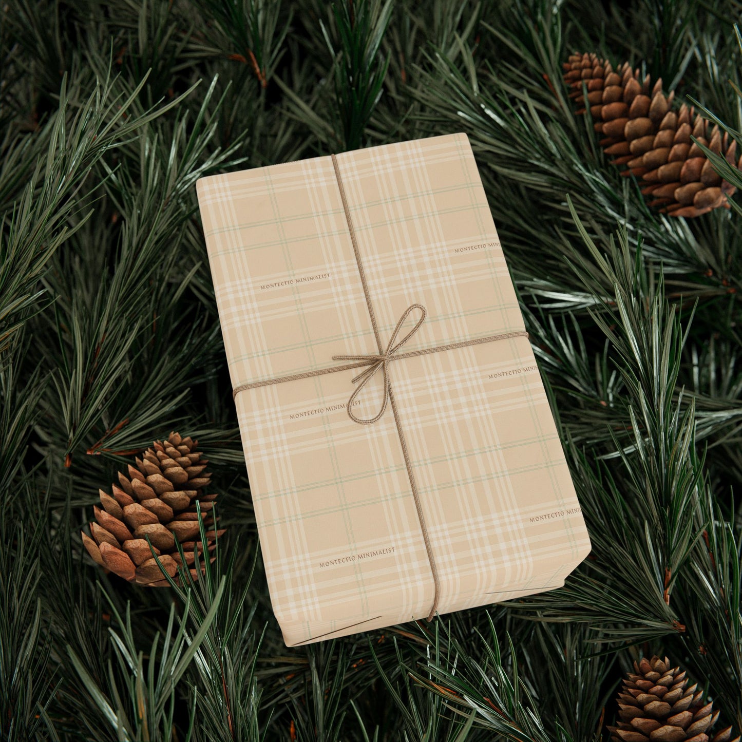 Montecito Minimalist Beige Plaid Wrapping Paper