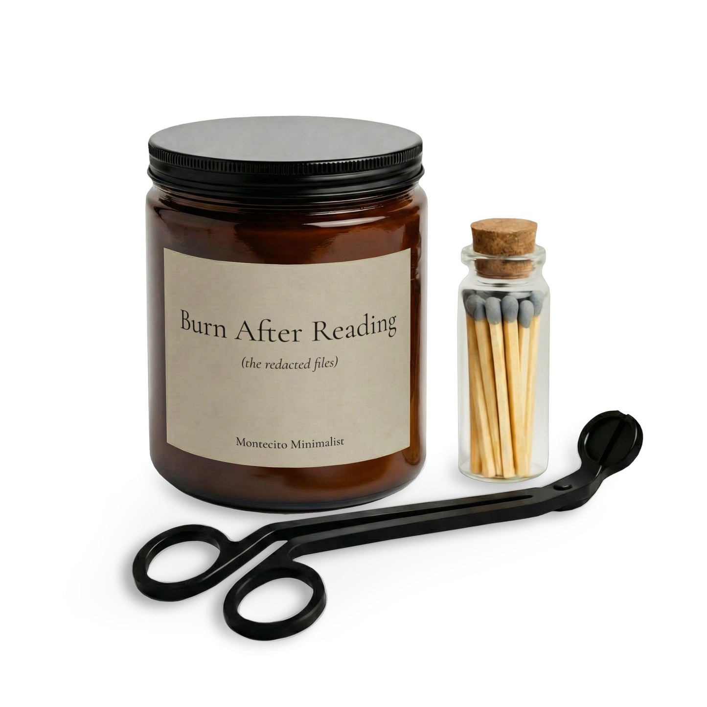 Burn After Reading (the redacted files) candle with Matches & Wick Trimmer